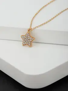 Carlton London Gold-Plated CZ-Studded Star-Shaped Necklace