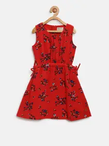 Gini and Jony Girls Red Printed Fit & Flare Dress