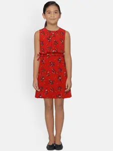 Gini and Jony Girls Red Printed Fit and Flare Dress