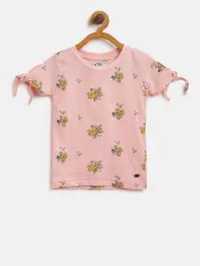 Palm Tree Girls Peach-Coloured Printed Pure Cotton Top