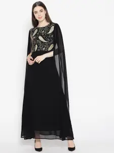 Cottinfab Women Black Embroidered Detail Maxi Dress