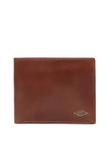 Fossil Men Brown Solid Leather Two Fold Wallet