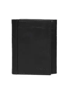 Fossil Men Black Solid Leather Two Fold Wallet