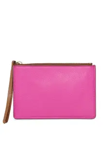 Fossil Women Pink Solid Leather Zip Around Wallet