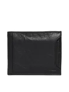Fossil Men Black Solid Two Fold Leather Wallet