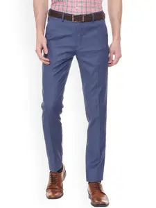 Louis Philippe Men Blue Slim Fit Self Design Formal Trousers