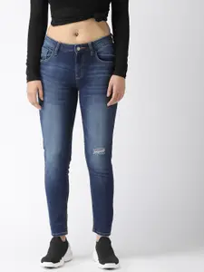 Flying Machine Women Blue Veronica Skinny Mid-Rise Low Distress Stretchable Cropped Jeans