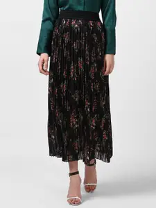 StyleStone Women's Black & Multicolored Floral Printed A-Line Skirt