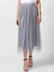 StyleStone Grey Embellished A-Line Skirt