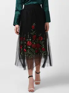 StyleStone Women's Black & Red Floral Printed A-Line Skirt