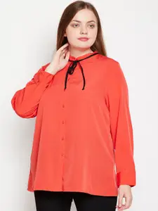 Oxolloxo Women Orange Regular Fit Solid Casual Shirt