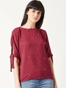 Miss Chase Women Maroon Embellished Top