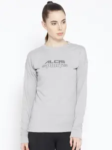 Alcis Women Grey Self Design Sweatshirt