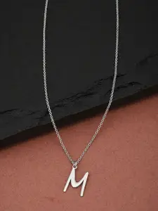 Carlton London 925 Sterling Silver- Rhodium-Plated M-Shaped Necklace