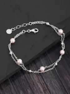 Carlton London 925 Sterling Silver-Rhodium-Plated  Multi-Stranded Beaded Anklet