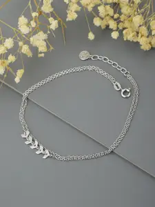 Carlton London 925 Sterling Silver-Silver-Toned Rhodium-Plated Anklet