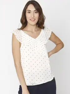 Vero Moda Women White Printed Semi Sheer Top