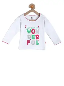 612 league Girls White Solid Round Neck T-shirt