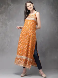 Anouk Women Orange & White Floral Printed Straight Kurta