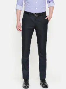 U.S. Polo Assn. Men Navy Blue Regular Fit Solid Formal Trousers