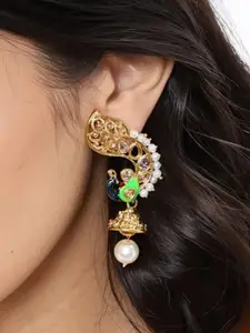 Fida Gold-Toned Peacock Shaped Drop Earrings