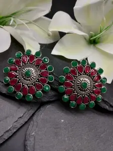 Fida Oxidised Silver-Toned & Purple Circular Studs