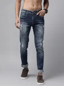 The Roadster Lifestyle Co. Men Tapered Fit Heavy Fade Ripped Stretchable Jeans