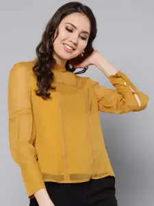Marie Claire Mustard Yellow Lace Inserts Top