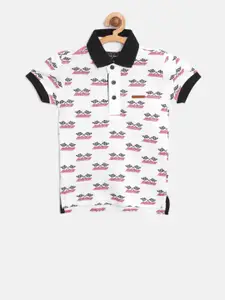 Gini and Jony Boys White & Red Printed Polo Collar T-shirt