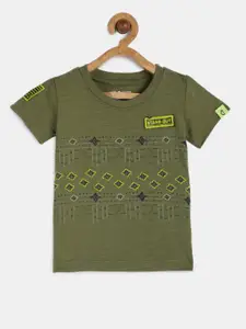 Gini and Jony Boys Green Printed Round Neck T-shirt