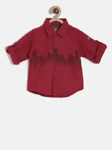 Gini and Jony Boys Red Regular Fit Printed Casual Shirt
