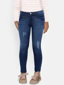 Gini and Jony Girls Navy Blue Washed Mid-Rise Mildly Distressed Jeans