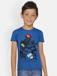Gini and Jony Boys Navy Blue Printed Round Neck T-shirt