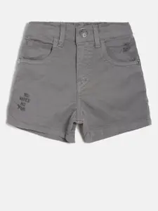 Palm Tree Boys Grey Solid Regular Fit Denim Shorts