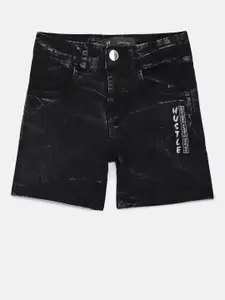 Gini and Jony Boys Black Printed Regular Fit Denim Shorts