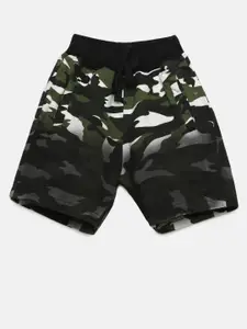 Gini and Jony Boys Green and Black Printed Regular Fit Shorts