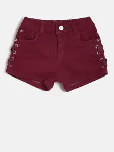 Gini and Jony Girls Maroon Solid Regular Fit Denim Shorts