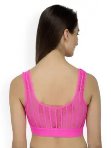 Laceandme Pink Solid Non-Wired Lightly Padded Net Back Sports Bra 4371