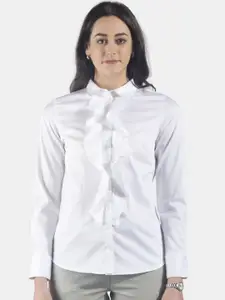 FableStreet Women White Slim Fit Solid Formal Shirt