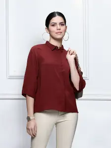 her by invictus Women Maroon Smart Casual Shirt