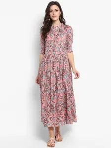 Meeranshi Peach-Coloured Floral Printed Maxi Dress