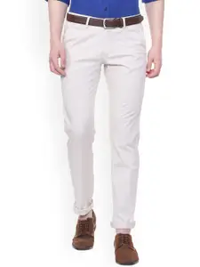 Allen Solly Men Off-White Slim Fit Solid Regular Trousers