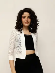 Espresso Women Off-White Self Design Open Front Shrug