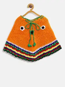 CHUTPUT Girls Orange Solid Open Knit Poncho