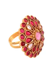 AccessHer Women Gold-Plated & Pink Stone-Studded Ring