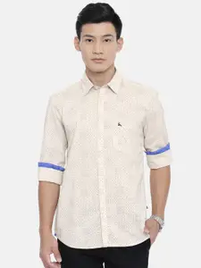 Parx Men Beige & Navy Blue Slim Fit Printed Casual Shirt