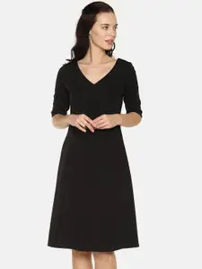 AARA Women Black Solid Fit and Flare Dress