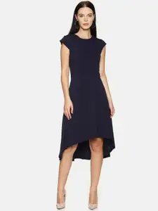 AARA Women Navy Blue Solid Fit and Flare Dress