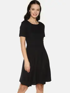 AARA Women Black Solid Fit and Flare Dress