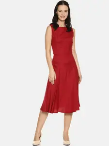 AARA Women Maroon Solid Fit and Flare Dress